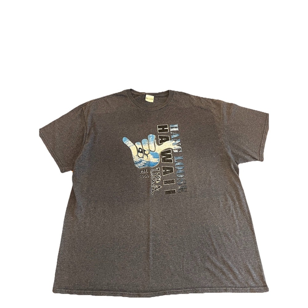 VINTAGE Look Hang Loose Hawaii T-Shirt Blue Surf Beach Ocean 90s Y2K Skate XL